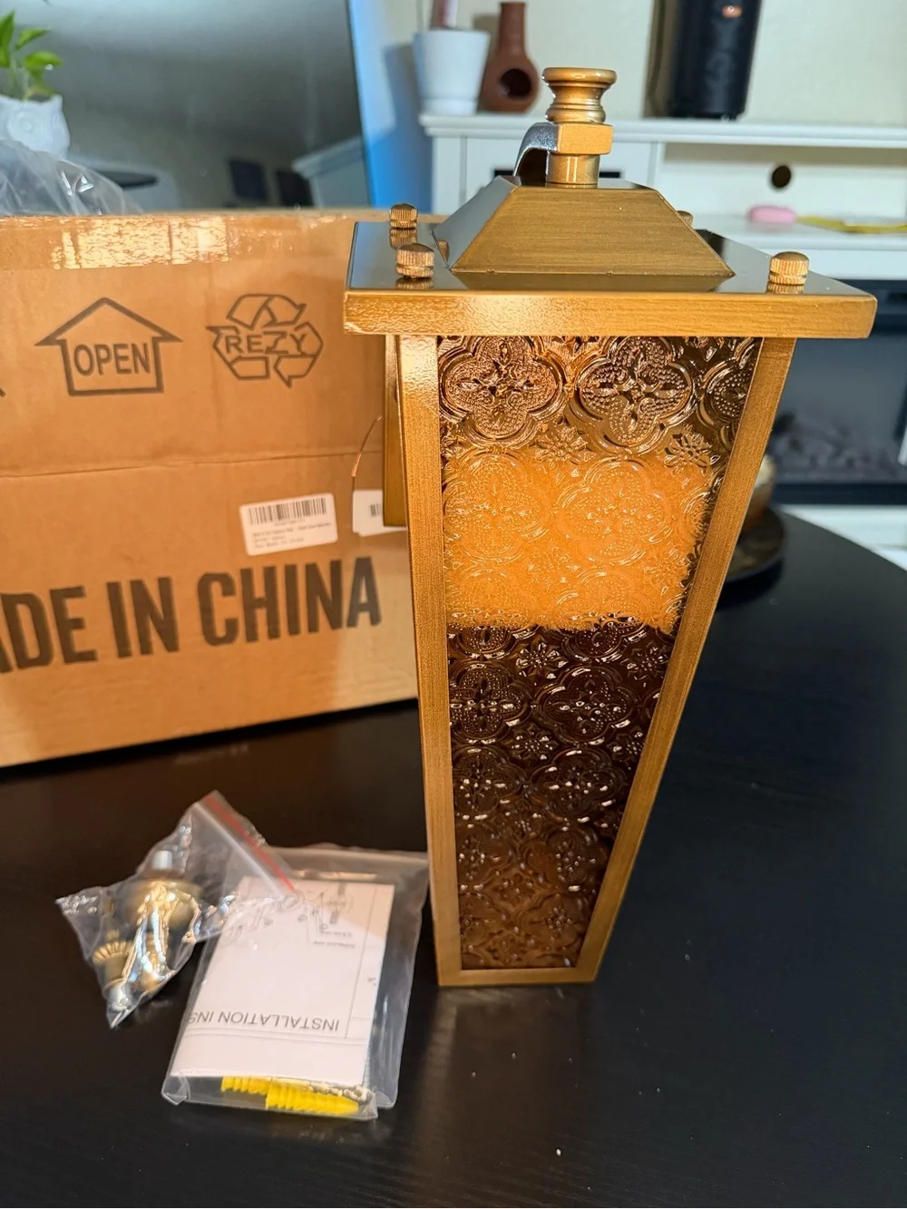 Outdoor Wall Lantern Light - Antique Gold Finish
